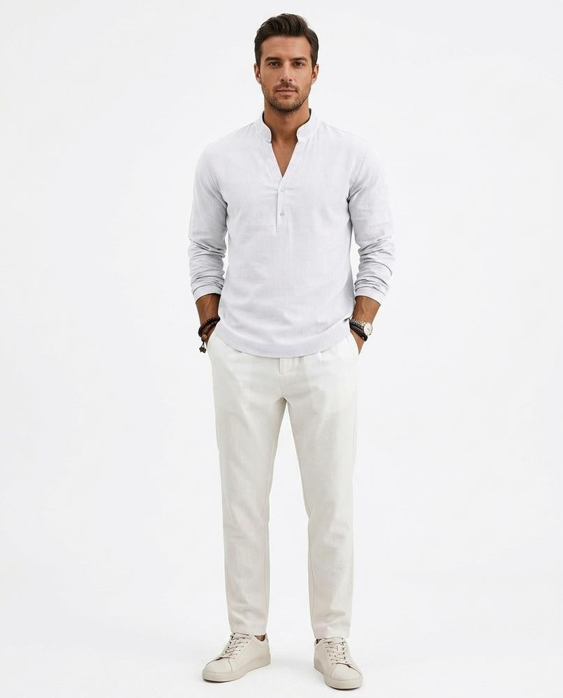 Nord Wear - Cezul | Linen Band Collar Shirt Men