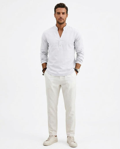 Nord Wear - Cezul | Linen Band Collar Shirt Men