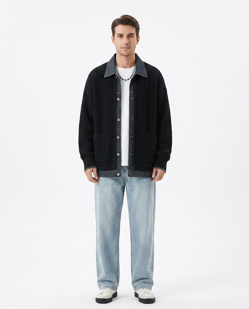 Nord Wear - Riwod | Rib-Knit Denim-Detailed Knit Cardigan Men
