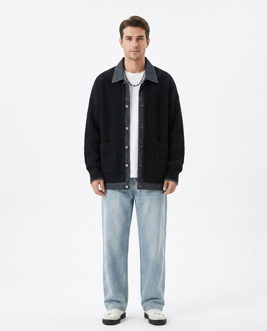 Nord Wear - Riwod | Rib-Knit Denim-Detailed Knit Cardigan Men