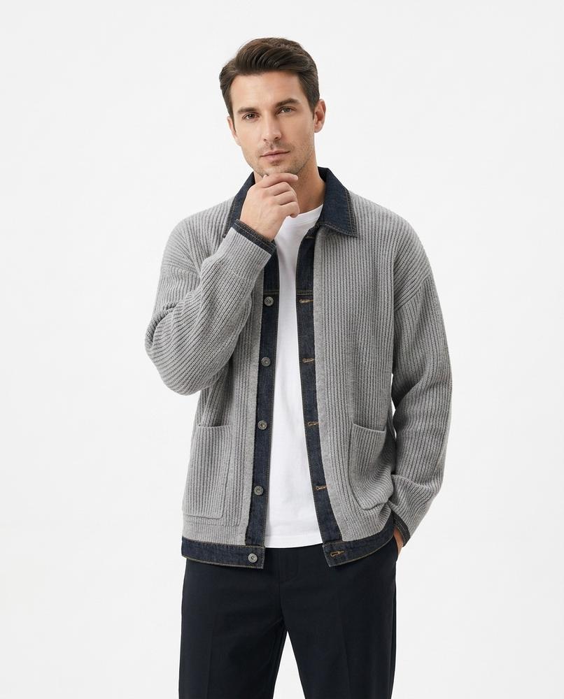 Nord Wear - Riwod | Rib-Knit Denim-Detailed Knit Cardigan Men