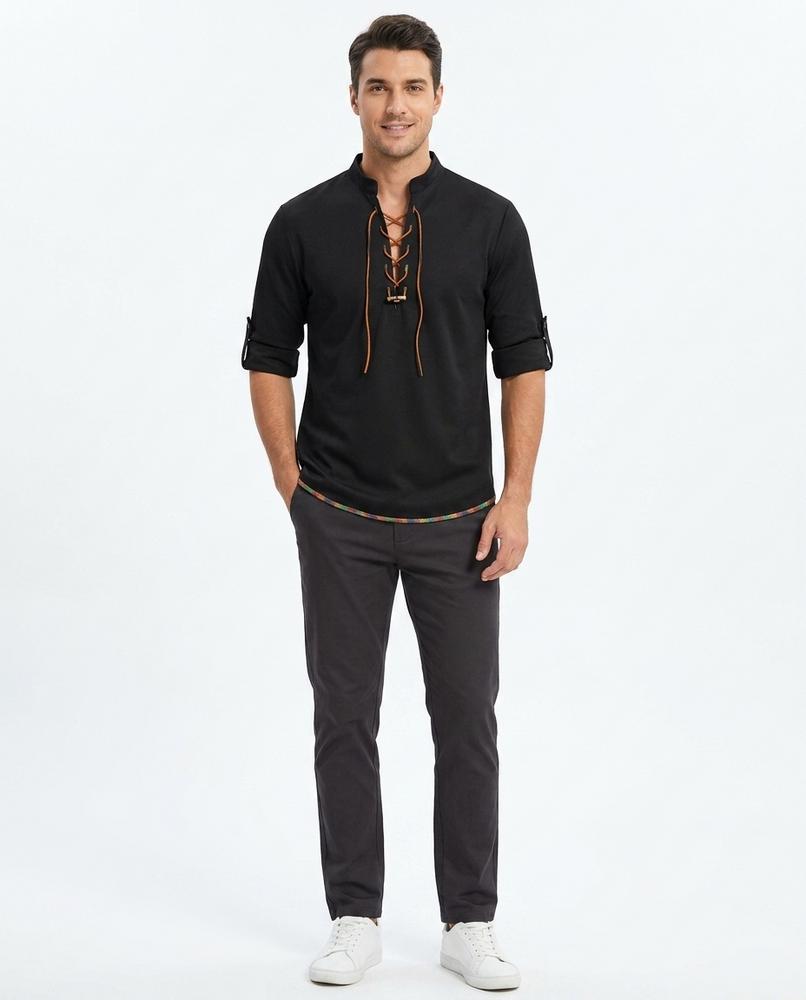 Nord Wear - Duher | Lace-Up Band-Collar Shirt Men