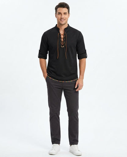 Nord Wear - Duher | Lace-Up Band-Collar Shirt Men