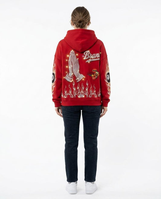 Nord Wear - Monuk | Rhinestone-Embellished Graphic-Print Hoodie Unisex