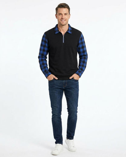 Nord Wear - Dimel | Quarter-Zip Plaid-Sleeve Polo Shirt Men