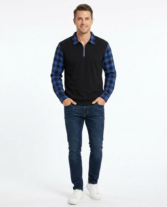 Nord Wear - Dimel | Quarter-Zip Plaid-Sleeve Polo Shirt Men
