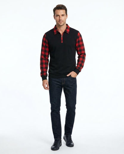 Nord Wear - Dimel | Quarter-Zip Plaid-Sleeve Polo Shirt Men