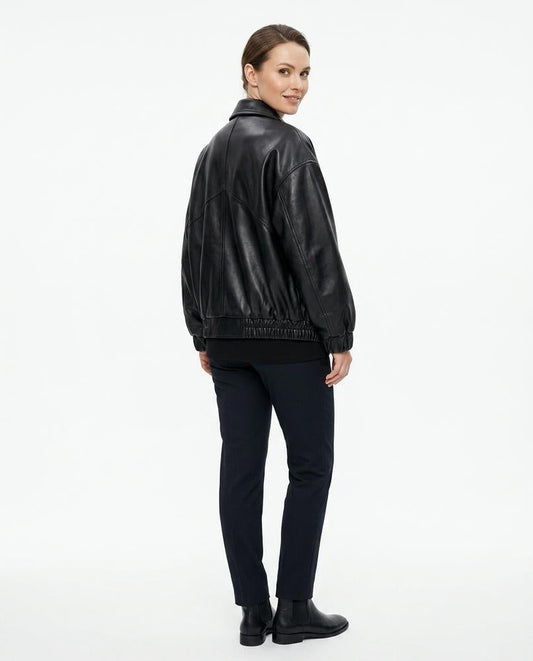 Nord Wear - Cuwiv | Loose-Fit Elasticated-Hem Leather Jacket Women