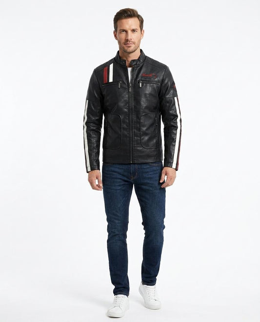 Nord Wear - Yelid | Striped Embroidered Leather Jacket Men