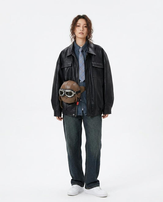 Nord Wear - Dekik | Oversized Collared Leather Jacket Unisex