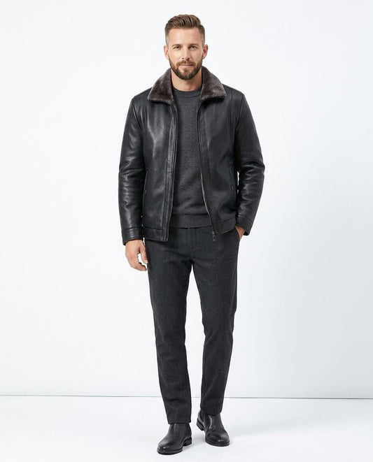 Nord Wear - Ruvom | Zip-Up Faux-Fur Collar Leather Jacket Men