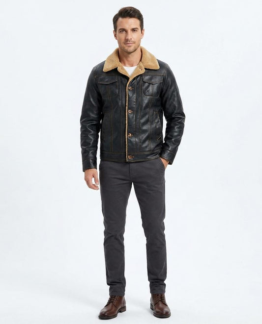Nord Wear - Mirot | Shearling-Collar Button-Front Leather Jacket Men