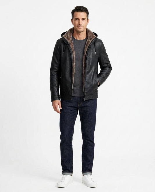 Nord Wear - Yufim | Hooded Lined Leather Jacket Men