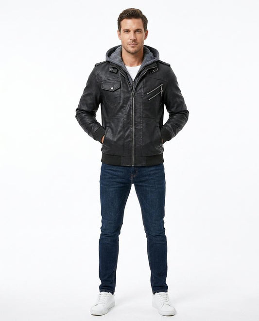 Nord Wear - Ciral | Hooded Zip-Up Leather Jacket Men