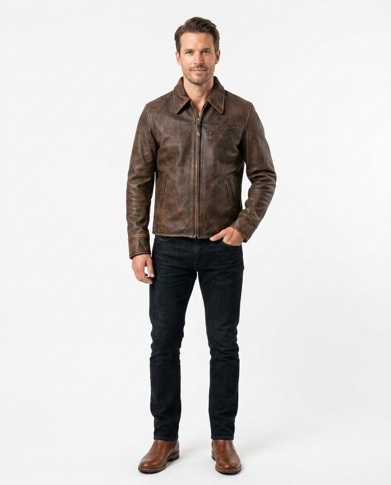 Nord Wear - Domel | Zippered Washed Leather Jacket Men