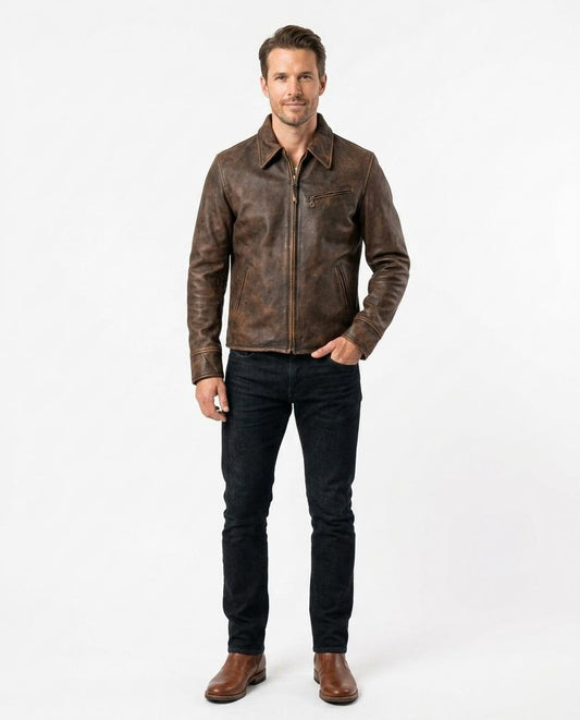 Nord Wear - Domel | Zippered Washed Leather Jacket Men