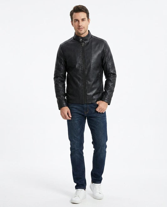 Nord Wear - Dodin | Zip-Up Stand-Collar Leather Jacket Men