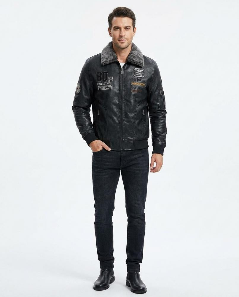 Nord Wear - Nalus | Lined Embroidered Leather Jacket Men