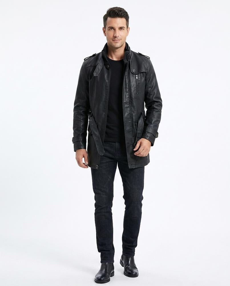 Nord Wear - Vegot | Belted Stand-Collar Leather Jacket Men