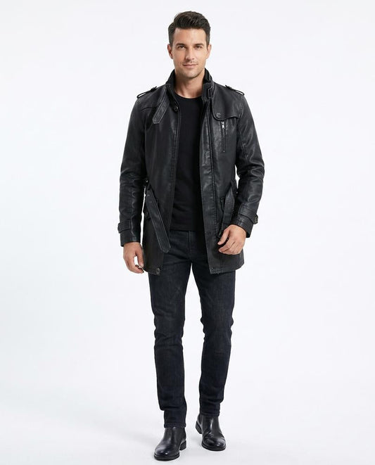 Nord Wear - Vegot | Belted Stand-Collar Leather Jacket Men