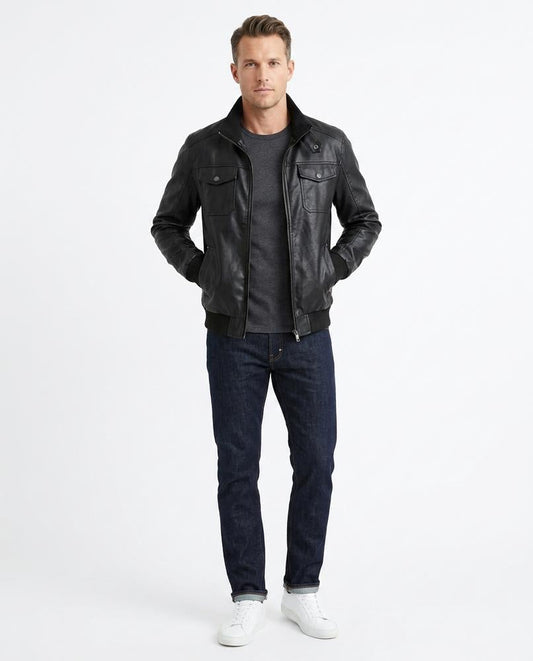 Nord Wear - Dehud | Zip-Up Stand-Collar Leather Jacket Men