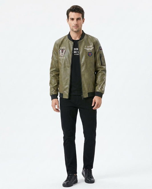 Nord Wear - Vaved | Embroidered Bomber-Style Leather Jacket Men