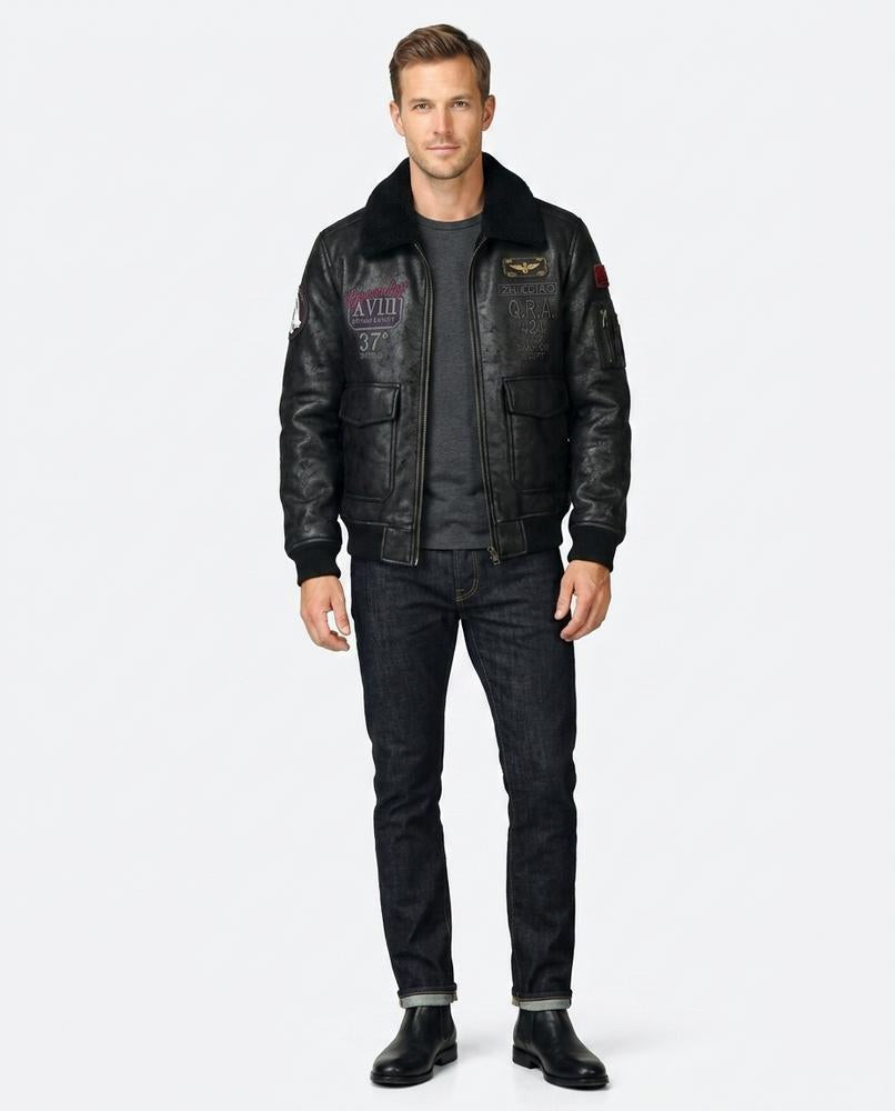Nord Wear - Lorok | Embroidered Lined Leather Jacket Men