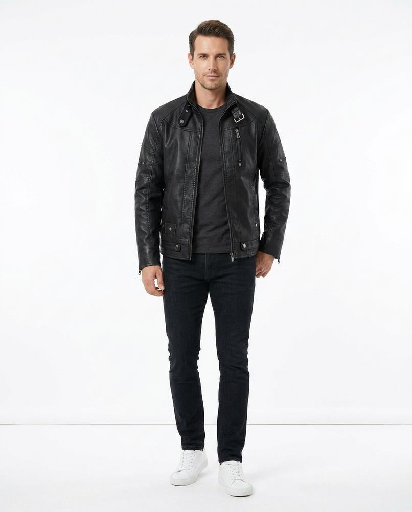 Nord Wear - Yumis | Stand Collar Moto-Style Leather Jacket Men