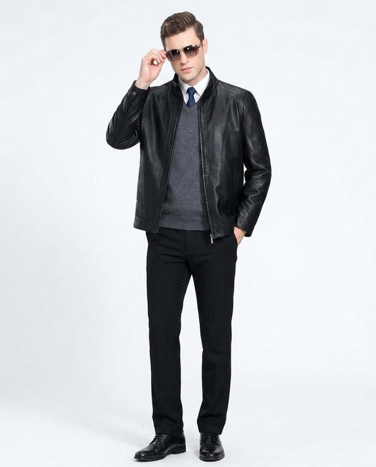 Nord Wear - Aopas | Slim-Fit Stand-Collar Leather Jacket Men