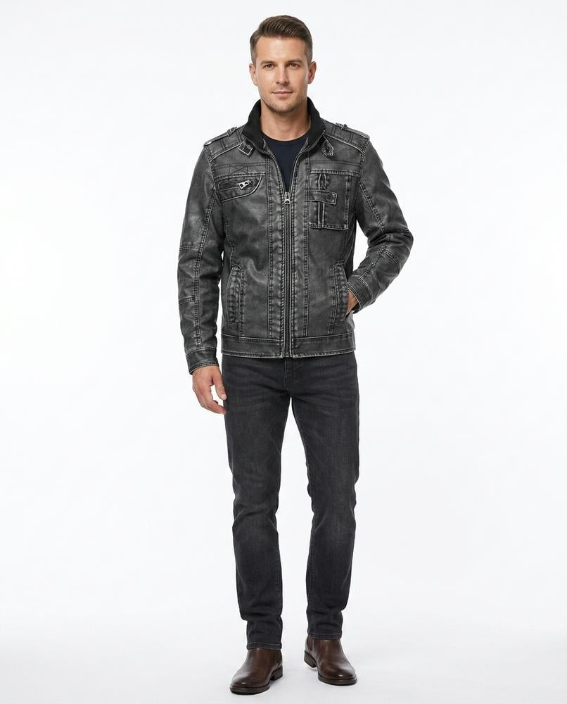 Nord Wear - Eabil | Washed Stand-Collar Leather Jacket Men