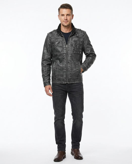 Nord Wear - Eabil | Washed Stand-Collar Leather Jacket Men