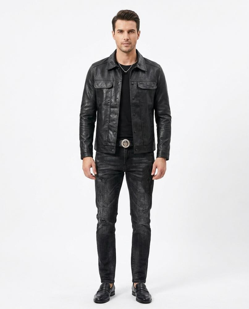 Nord Wear - Lisuk | Button-Front Collared Leather Jacket Men
