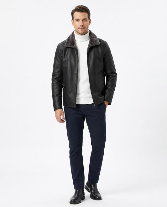 Nord Wear - Mozus | Lined Shearling-Collar Leather Jacket Men
