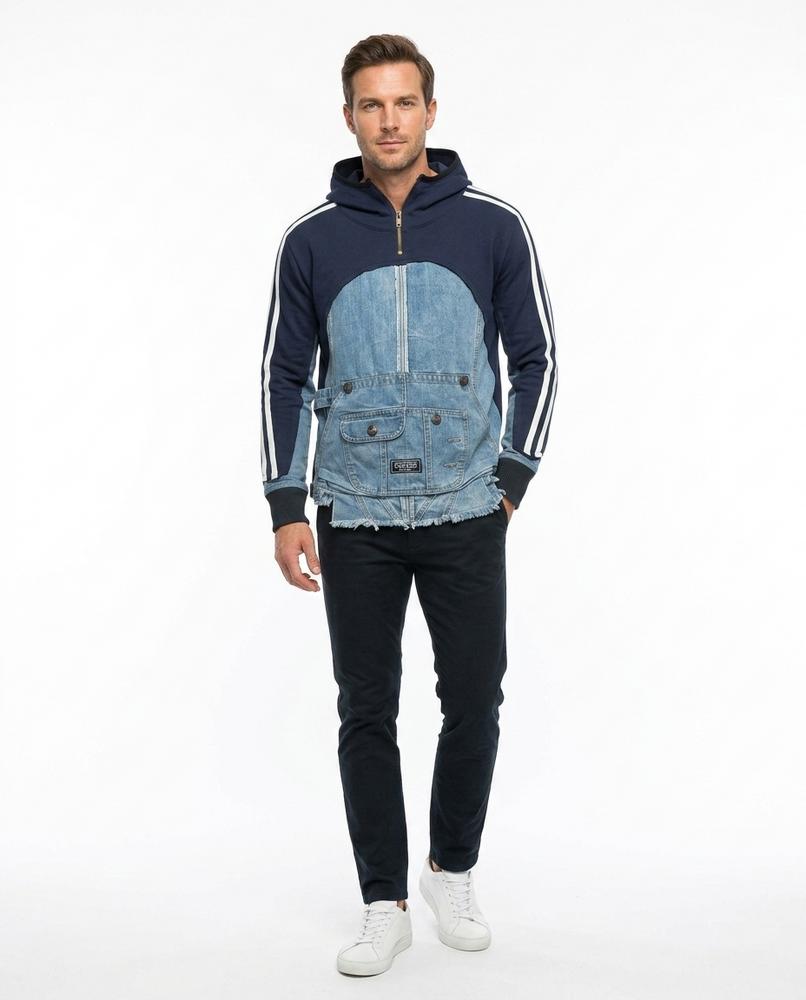 Nord Wear - Luruv | Denim-Panel Striped-Sleeve Hoodie Men