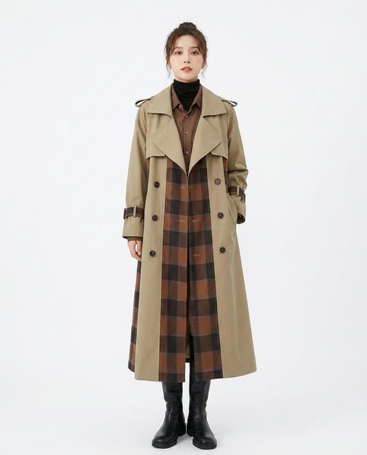 Nord Wear - Vorer | Double-Breasted Plaid-Panel Coat Women