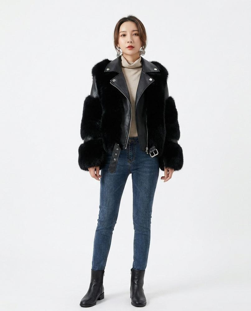 Nord Wear - Kapov | Fur-Trimmed Belted Leather Jacket Women