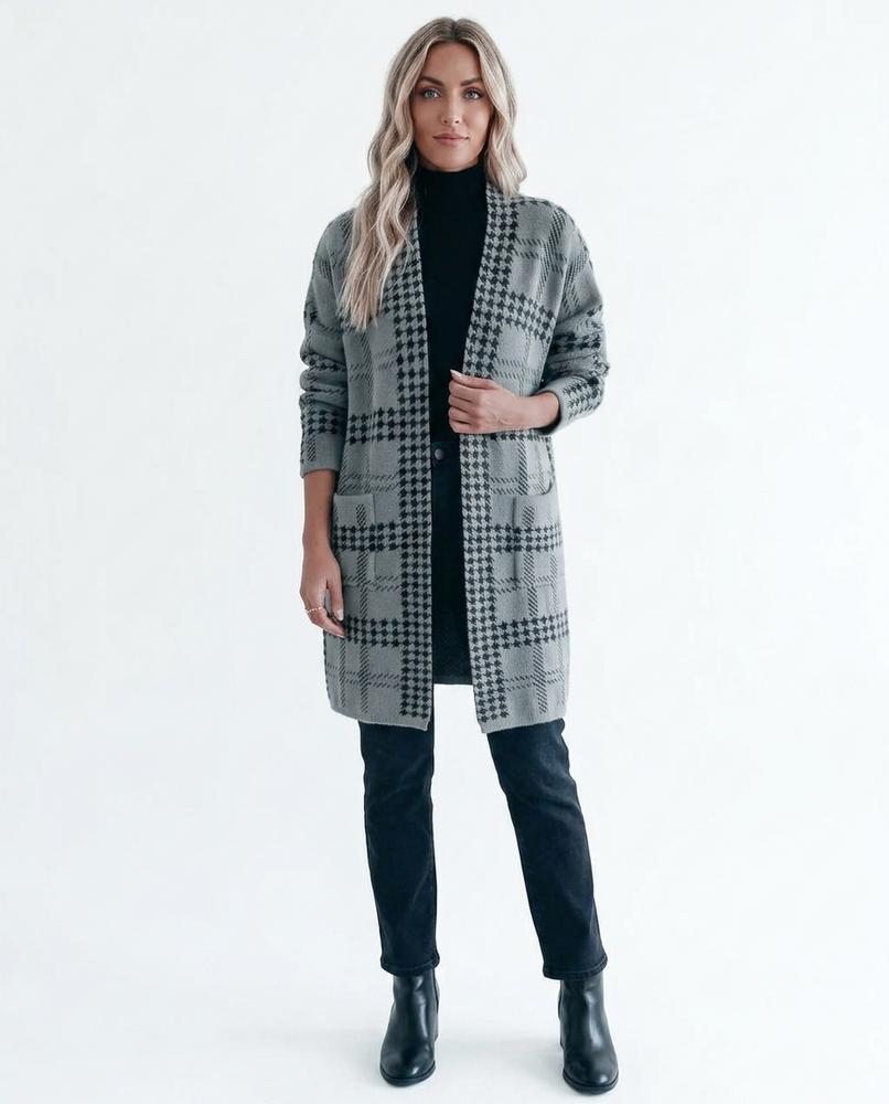 Nord Wear - Yerek | Houndstooth Open-Front Knit Cardigan Women