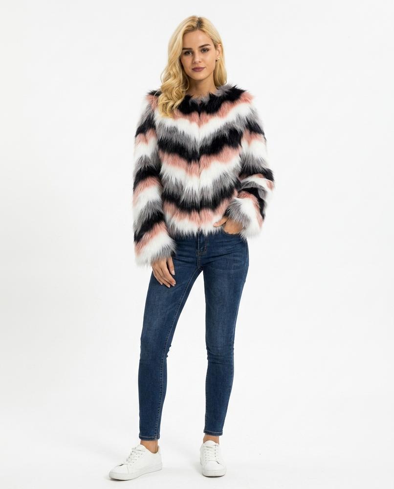 Nord Wear - Mozot | Faux Fur Chevron Pattern Jacket Women