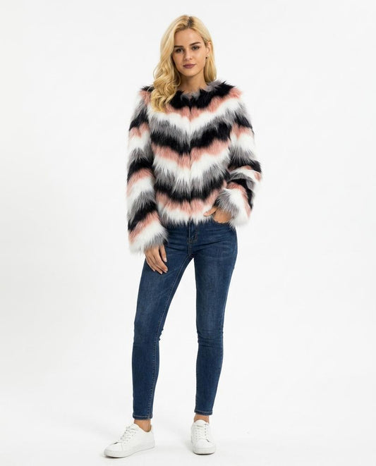 Nord Wear - Mozot | Faux Fur Chevron Pattern Jacket Women