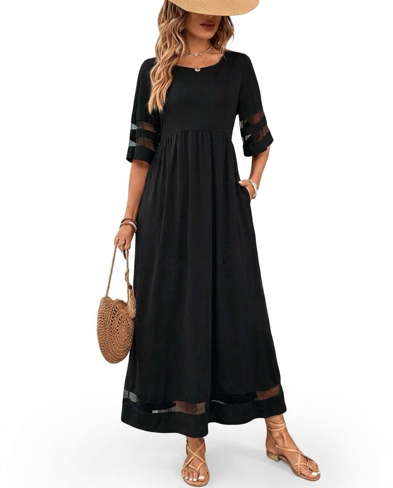 Nord Wear - Nikal | A-Line Mesh-Panel Maxi Dress Women