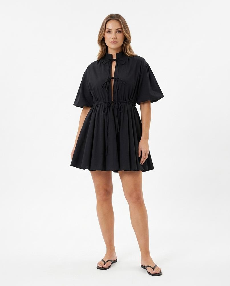 Nord Wear - Runul | Tie-Neck Puff-Sleeve Mini Dress Women