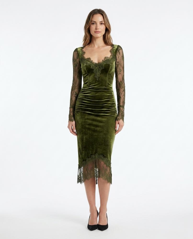 Nord Wear - Covur | Velvet Lace-Trimmed Midi Dress Women
