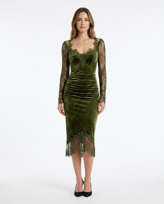 Nord Wear - Covur | Velvet Lace-Trimmed Midi Dress Women