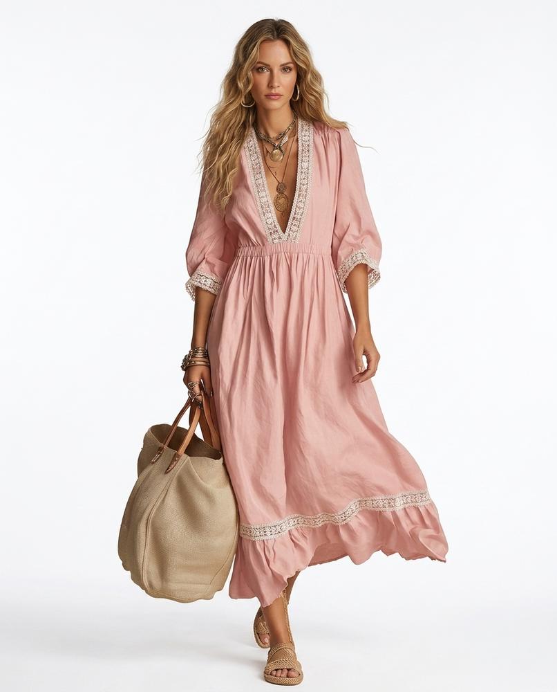 Nord Wear - Tuwik | Lace-Trimmed V-Neck Maxi Dress Women