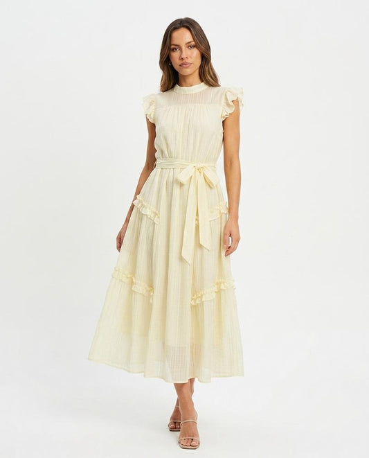 Nord Wear - Pale Yellow | Ruffled Tiered Midi Dress Women