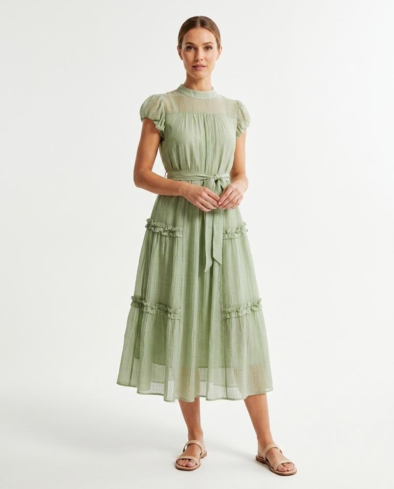 Nord Wear - Pale Yellow | Ruffled Tiered Midi Dress Women