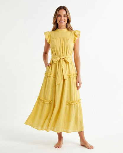 Nord Wear - Pale Yellow | Ruffled Tiered Midi Dress Women