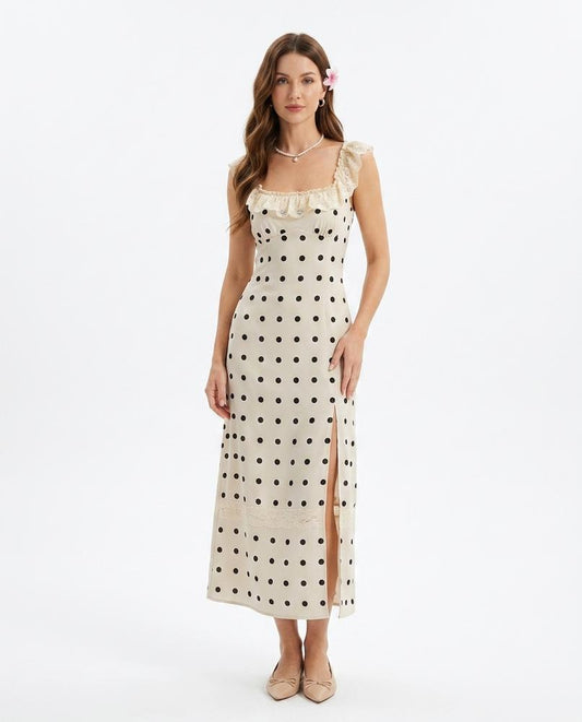 Nord Wear - Miven | Polka-Dotted Lace-Trimmed Midi Dress Women