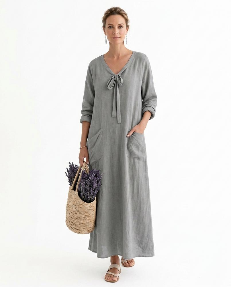 Nord Wear - Maron | Tie-Neck Long-Sleeved Maxi Dress Women