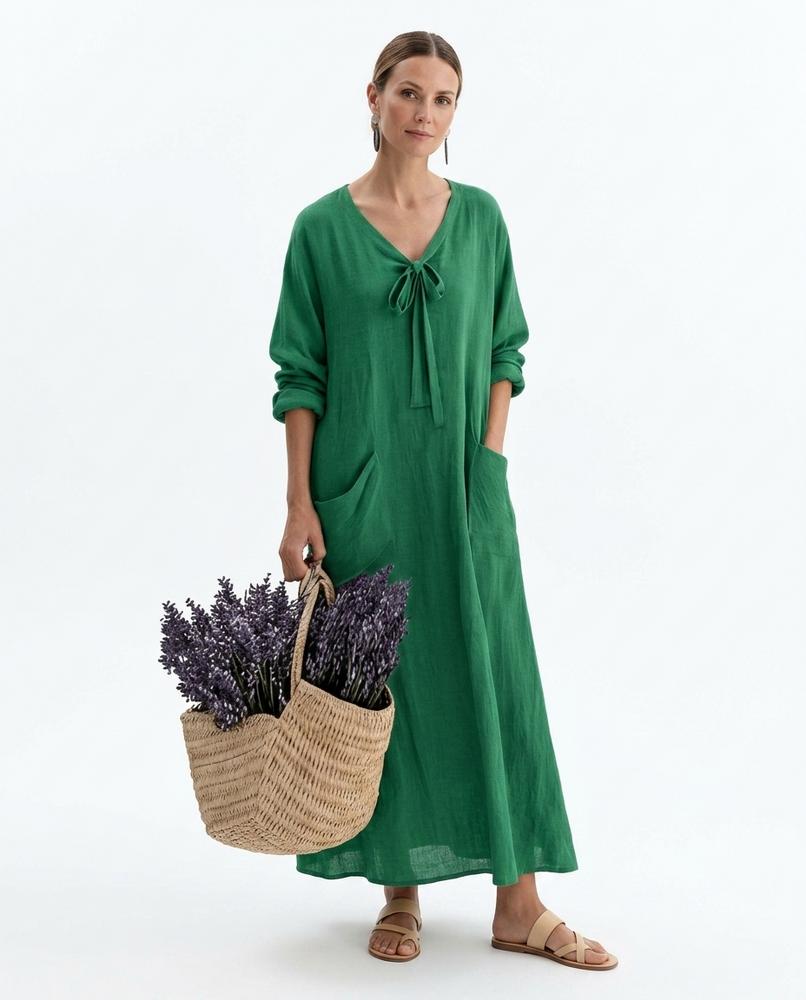Nord Wear - Maron | Tie-Neck Long-Sleeved Maxi Dress Women